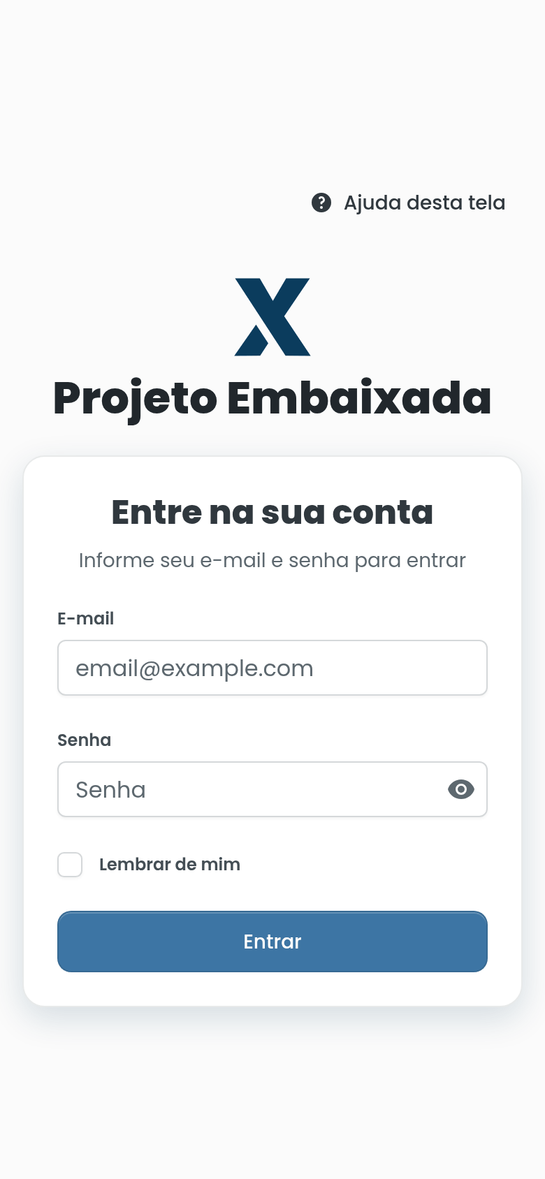 Tela de entrar