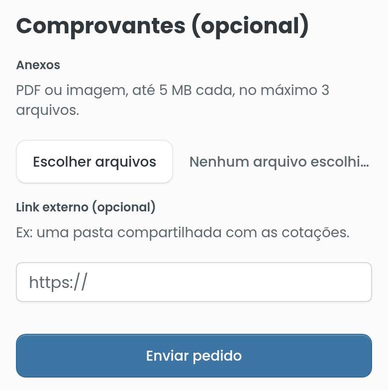 Comprovantes e envio do pedido