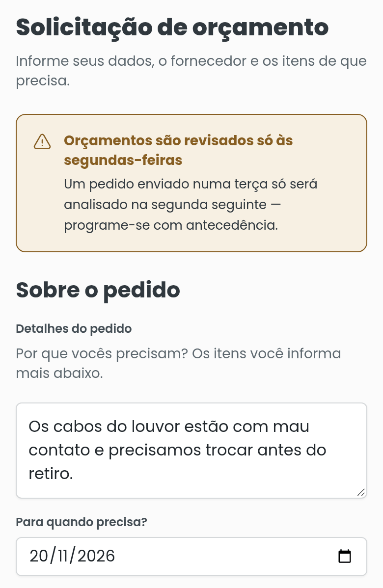 Topo do formulário de orçamento